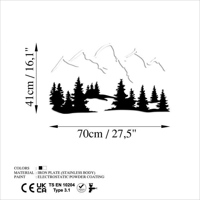 Wallity Nature And Mountain - 2 Escultura de pared de metal en blanco y negro